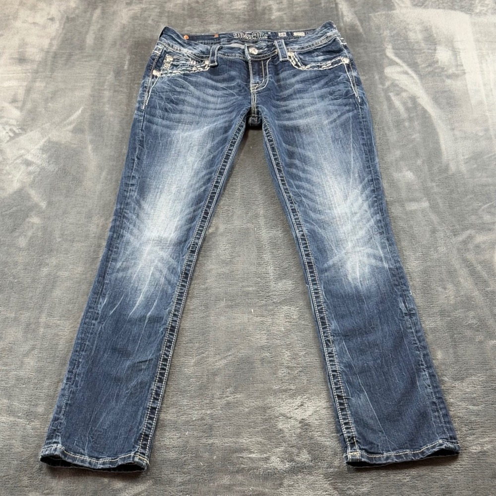 Miss Me Signature Straight Embellished Jeans JE8457TR Blue 28x31